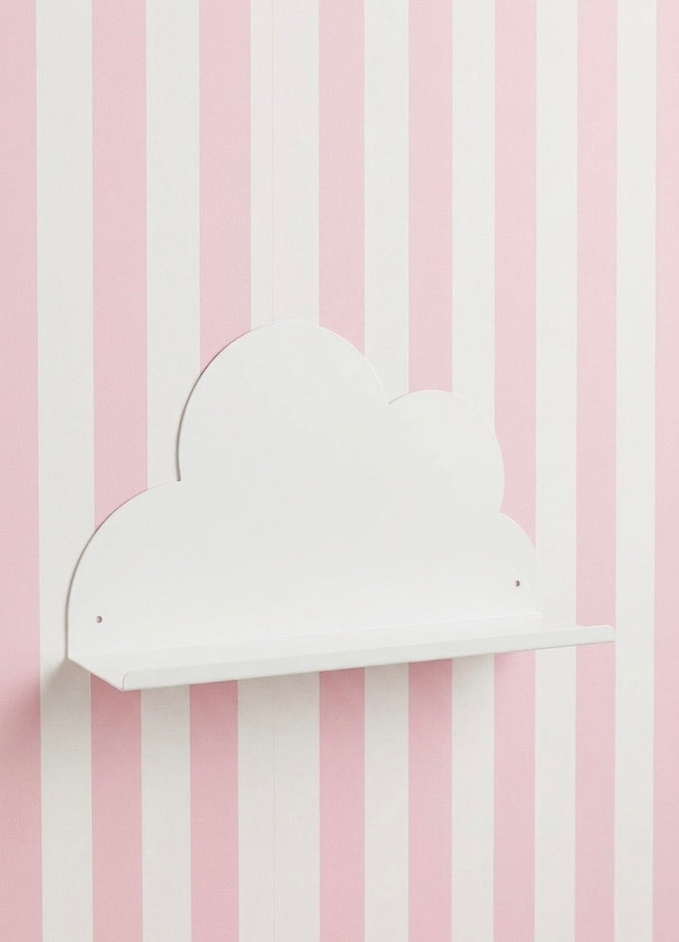 The Cloud Shelf mounted on pink striped wall, Little Nomad