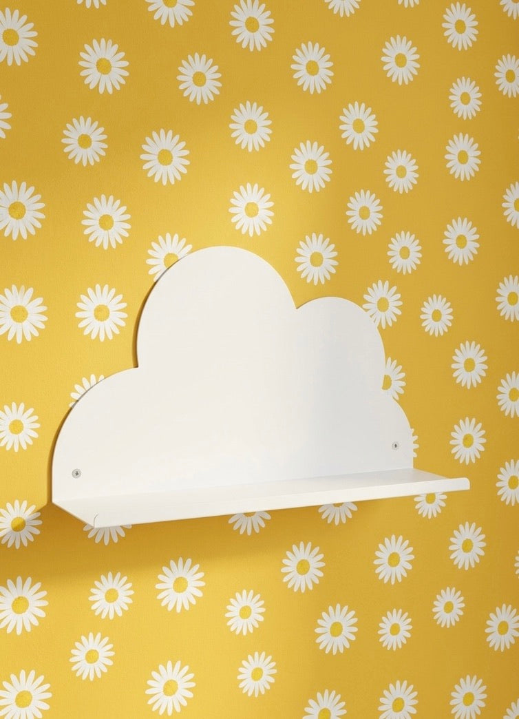 The Cloud Shelf on yellow floral wallpaper, Little Nomad