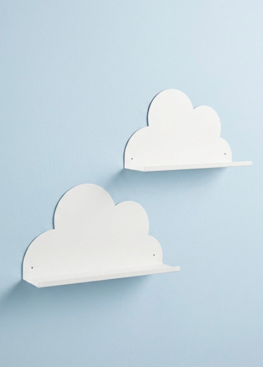 Two Cloud Shelves mounted on blue wall, Little Nomad